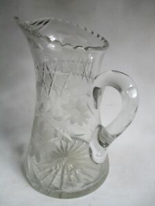 antique cut glass pitcher heavy abp vintage water jug