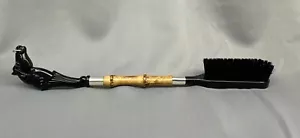 Vtg Equestrian Black Plastic Horse Head Shoe Brush w Gold Tone And Wood Accents - Picture 1 of 12