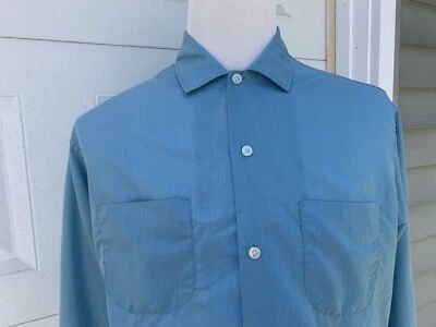 Camisa Vintage Años 60 Elegancia Dorada Azul Poli Algodón GRANDE Pecho 48 Foto 1 de 4