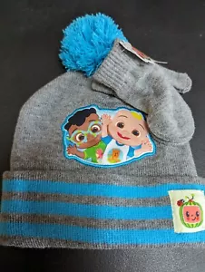 Cocomelon-Knit Beanie Hat & Mitten Set Blue & Gray-Size Toddler - "New" (B20) - Picture 1 of 7