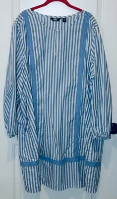 Vestido feminino tamanho 3X popeline Lands' End ajuste relaxado gola dividida faixa azul chicória - Imagem 1 de 4