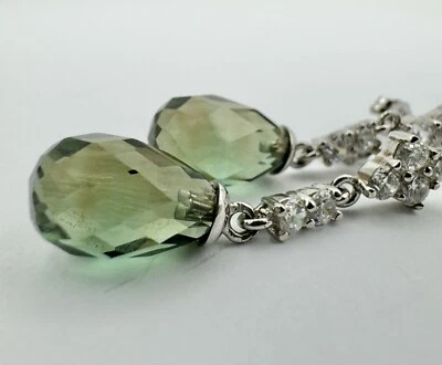 Brincos pendurados de prata esterlina verde oliva ametista lágrima 5,1 g ref:dan225 - Imagem 1 de 4