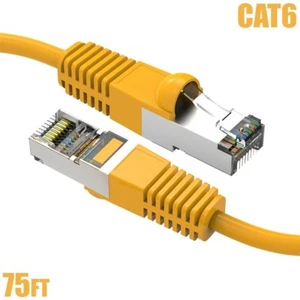 75FT Cat6 RJ45 Ethernet LAN Network SSTP Shield Patch Cable Copper 26AWG Yellow - Afbeelding 1 van 5