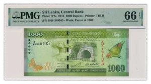 SRI LANKA banknote 1000 Rupees 2010 PMG MS 66 EPQ Gem Uncirculated - Picture 1 of 7