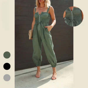 Occident Western Design Women Sleeveless Suspenders Jumpsuits Ankle Banded Pants - Picture 1 of 24