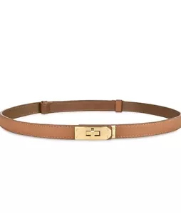 Women's Skinny Leather Belt with Adjustable Silver Turn-Lock BuckleCaramel... - Picture 1 of 6