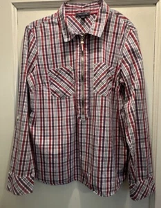 Tommy Hilfiger Pullover Men’s 3/4 Zip Plaid Long Sleeve Shirt Medium VGC - Picture 1 of 11