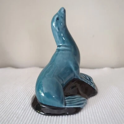 Vintage Poole Pottery England Seal on Rock Blue and Black Glaze - Image 1 of 4