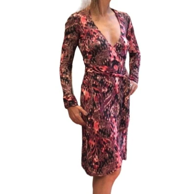 Marciano Long Sleeve Wrap Print Dress Sexy Bodycon Classic Size Large Office Hot - Image 1 of 4