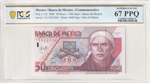 Mexico Banco de Mexico P#S112 2000 50 Pesos Commemorative PCGS Superb Gem UNC 67 - Picture 1 of 2