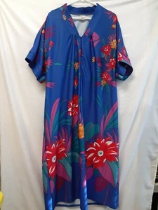Women's Ladies Blue Floral Kimono Robe Half Zip Lightweight Polyester O/S - Picture 1 of 8