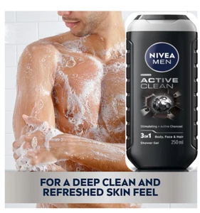Gel de ducha Nivea Active Clean Men, para cuerpo, rostro y cabello, (250 ml) ... - Imagen 1 de 6