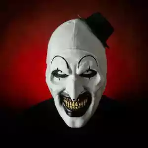 Terrifier 2 Maschera Stampo Iniezione "Art The Clown" con Cappuccio in Panno Bianco Attaccato - Foto 1 di 4