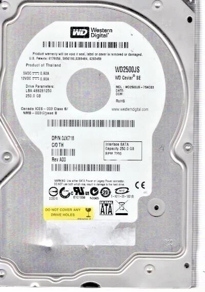 250 GB SATA Western Digital WD2500JS-75NCB3 7200rpm 8MB HDD 3.5 " Hard Drive - Image 1 of 1