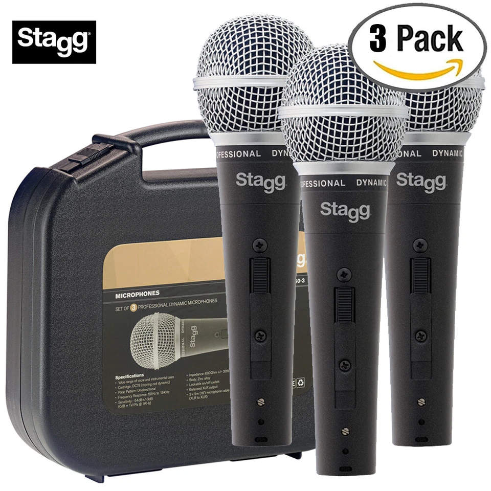 3-PACK Stagg SDM50-3 Professional Cardioid Dynamic Microphone with Hard Case - Image 1 of 1