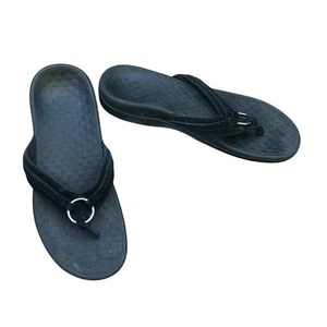 Vionic Black Suede Leather Tide Aloe Toe Post Ortho Heel Thong Sandals Size 7 - Picture 1 of 11
