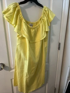 Tommy Bahama Dress Large Linen Off Shoulder Ruffle Yellow Beach Resort NWOT - Picture 1 of 6