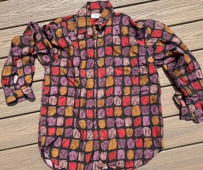 Groovy Multi Color vintage 80s Men’s Patterned Silk Shirt, Italian Made, Large - Image 1 of 4