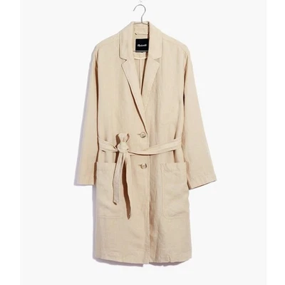 Madewell XL Linen Belted Oversized Neutral Minimalist Long Blazer Jacket - Image 1 of 4