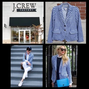 6 PETITE J. Crew School Boy Blazer Gingham Check Plaid Jacket Cotton Linen - Picture 1 of 15
