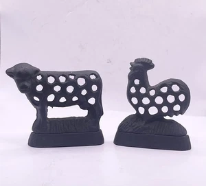 Candelabros vintage de hierro fundido para vaca y gallo pollo granja luz de té - Imagen 1 de 7