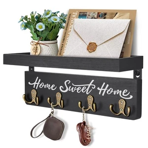 Key Holder for Wall Decorative, Rustic Wooden Key Hanger for Wall with 4 Doub... - Picture 1 of 7