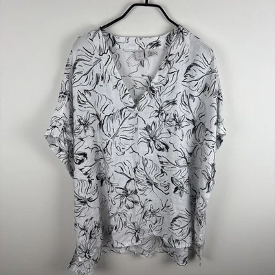 Blusa Joie Para Mujer 3X Manga Corta Blanca Floral 100% Lino Calce Suelto  Foto 1 de 4