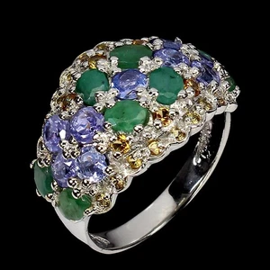 925 Sterling Silver Ring Oval Emerald 4x3mm Sapphire Tanzanite Gemstone Jewelry - Picture 1 of 13