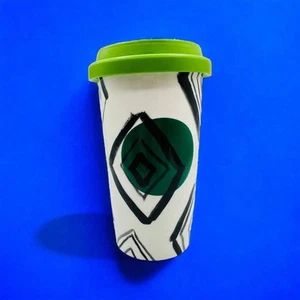 Starbucks 2014 Green Dot Diamond Ceramic Tumbler Coffee Mug 10 oz. w/Lid - Picture 1 of 7
