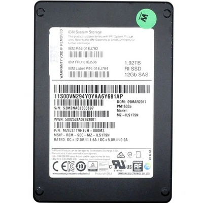 IBM 01EJ598 1.92TB Read Intensive SFF 2.5in SAS-3 12G SSD 01EJ782 - Image 1 of 3