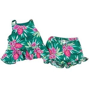 OshKosh Hawaiian Short Set Green and Pink Floral Size 4 Toddler - Picture 1 of 4