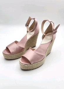 Penelope Chilvers Pink Silky Satin Espadrille Wedges Size 39 US Size 8 - Picture 1 of 13