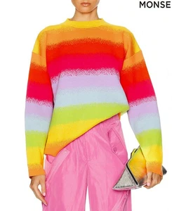Suéter Monse Nuevo con Etiquetas $590 Borroso Ombré Rayas Amarillo Multi Cuadrado. Talla M - Imagen 1 de 16