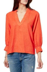 Joie Perci Linen Top Long Sleeve V-Neck Peasant Apple Orange size S new - Picture 1 of 11