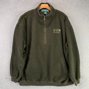 Vintage Big Dogs Sweatshirt Mens XL Green Olive 1/4 Zip Deep Pile Fleece 1990s - Picture 1 of 12