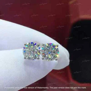 3Ct Round Cut Lab Created Diamond Solitaire Stud Earrings 14K White Gold Plated - Picture 1 of 6
