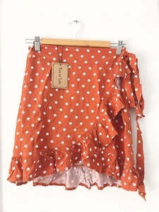 TREE OF LIFE Skirt Size S Rust/White Polka Dot 100% Rayon Wrap Round Skirt BNWT - Picture 1 of 7