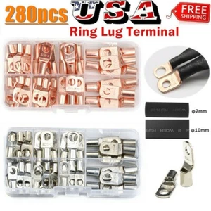 280Pcs Battery Copper Cable Lug Crimp Ring Terminal Electrical Wire Connectors - Picture 1 of 12