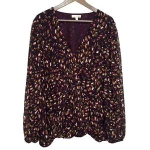 Stitch Fix Nine Britton Blouse Womens 2X Abstract Print V-Neck Wrap Pullover Top - Picture 1 of 5