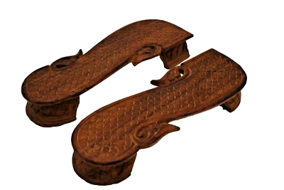 Antique Wooden Khadau Slippers An Ancient Footwear Chappal Paduka Sandals Fish"1 - Image 1 of 4