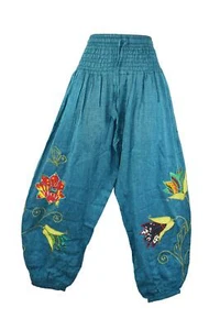 Hippy Harem Trousers Butterfly Flower Pattern Cotton 10 12 14 16 18 20 22 24 26 - Picture 1 of 5