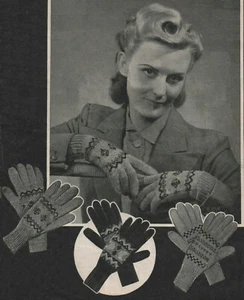 Knitting Pattern Ladies 1940s Vintage Fair Isle Gloves. 3 Designs. - Picture 1 of 1