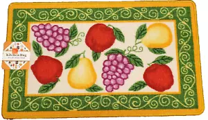 PRINTED KITCHEN RUG (18"x 30") 7 FRUITS IN GREEN & YELLOW FRAME, rectangle, RT - Picture 1 of 12