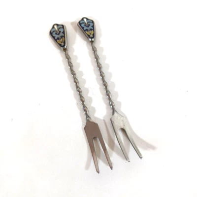 Lote de 875 plata tenedor esmalte cóctel mariscos aperitivo ruso URSS mango giratorio Foto 1 de 4