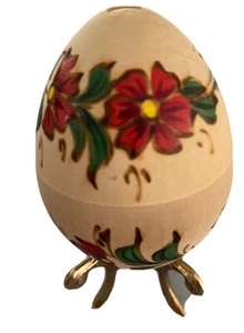 De Colección Huevo Pintado a Mano Soporte de Metal Aspecto Madera Rojo Blanco Flores DECORACIÓN ARTÍSTICA 2 Piezas - Imagen 1 de 9