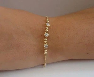 3 STEIN GLIEDERARMBAND 14K GELBGOLD ÜBER STERLINGSILBER LABORGEFERTIGTE DIAMANTEN - Bild 1 von 6