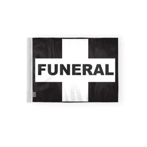 6"x9" White Cross on Black Funeral Car Flags Cadillac Hearse Flag, No Pole - Picture 1 of 1