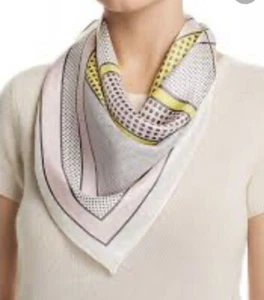 $45 Echo square scarf Bayside GEO SQUARES & DOTS PINK GRAY YELLOW B2 - Picture 1 of 10