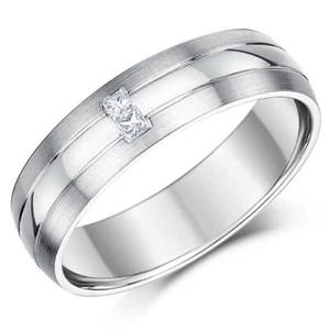 6mm Palladium Princess Cut Diamond Wedding Ring Matt and Polished Court Shaped - Picture 1 of 4