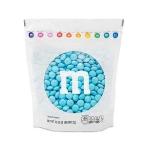 M&M’S Milk Chocolate Light Blue Candy 2lbs of M&M'S in Resealable Pack for Ba... - Picture 1 of 7